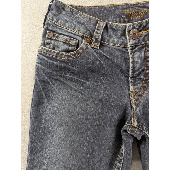 Silver Jeans Womens Size 27 blue Suki Bootcut Thick Stitch Faded Whiskers Boho - Picture 2 of 14